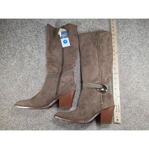 Universal Thread Rio Gray Taupe Faux Suede Tall Buckle Boots Womens 7 NEW